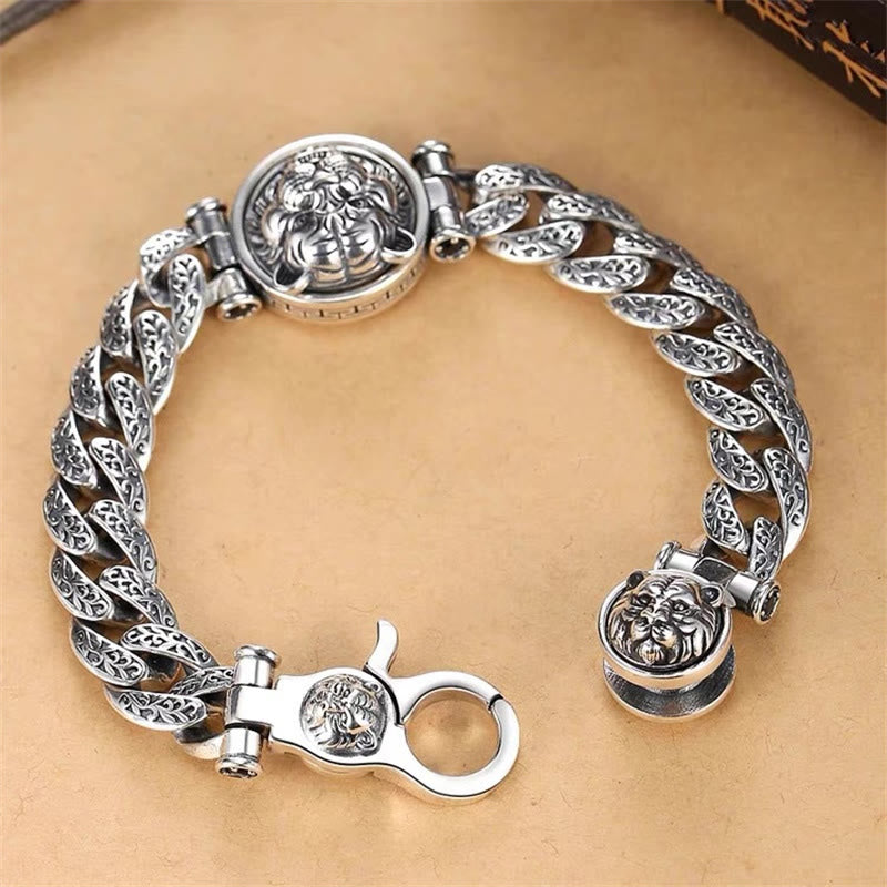 Stone of buddha Tiger Tang Dynasty Flower Design Engraved Luck Energy Bracelet
