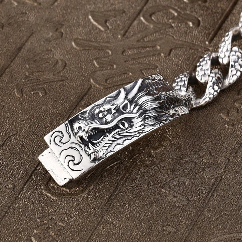 Stone of buddha Retro Dragon Scale Pattern Engraved Protection Bracelet