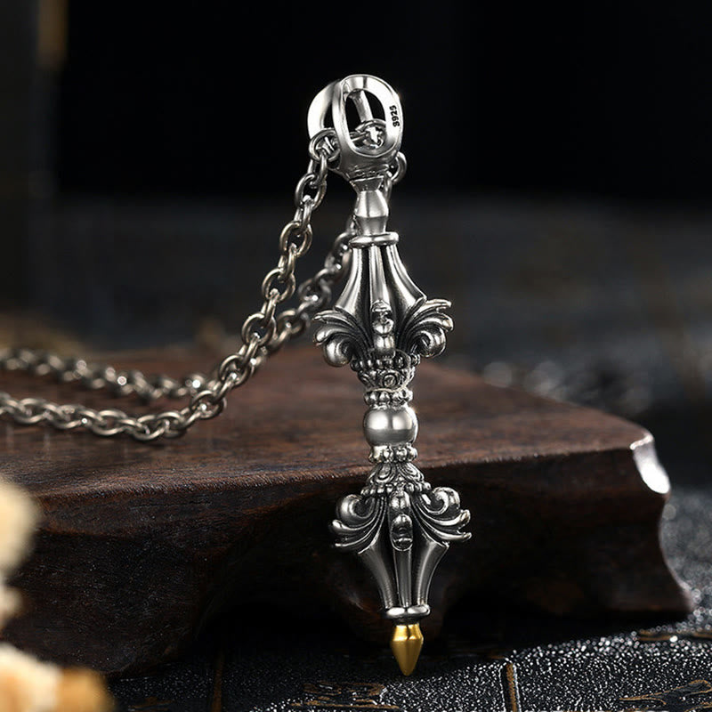 Stone of buddha 925 Sterling Silver Dorje Vajra Enlightenment Strength Necklace Chain Pendant