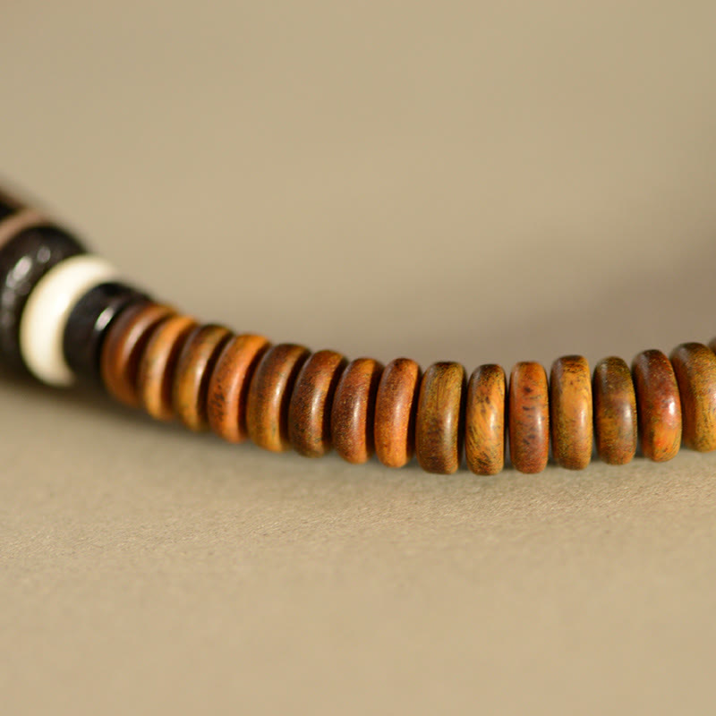 Stone of buddha Tibetan Nine-Eye Dzi Bead Green Sandalwood Ebony Wood Peace Double Wrap Bracelet