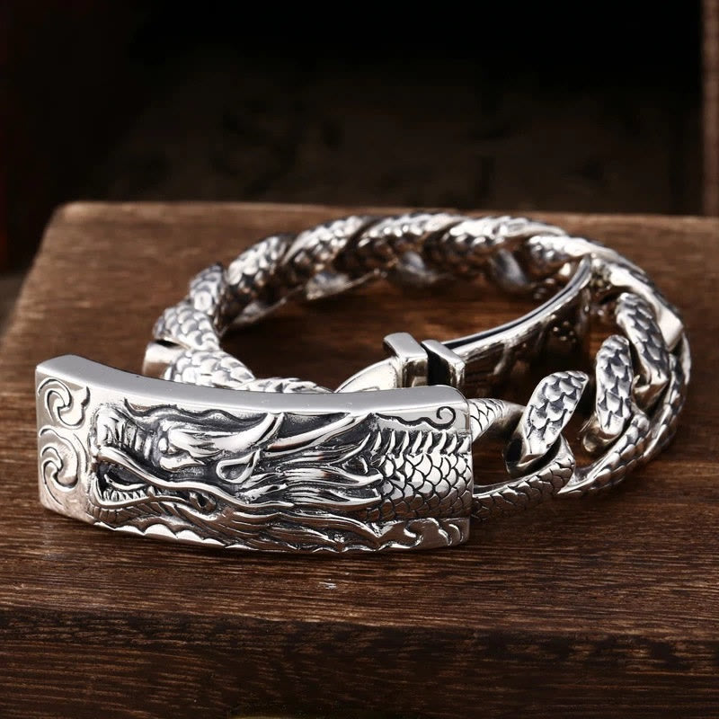 Stone of buddha Retro Dragon Scale Pattern Engraved Protection Bracelet
