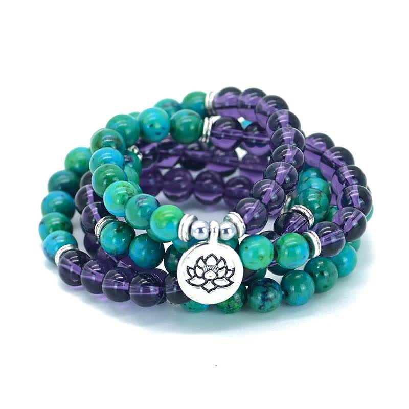 Stone of buddha Amethyst Green Aventurine Spiritual Lotus Charm Bracelet