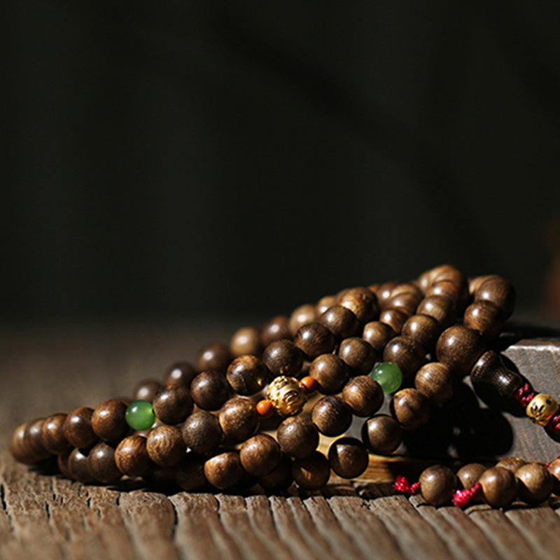 Stone of buddha 999 Gold 108 Mala Beads Kalimantan Agarwood Cyan Jade Six True Words Strength Bracelet
