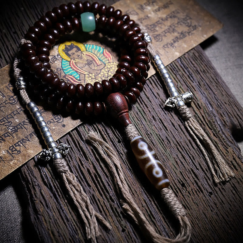 Stone of buddha Natural Tibet 108 Mala Beads Purple Bodhi Seed Three-eyed Dzi Bead Copper Dorje Harmony Bracelet