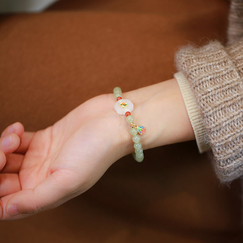 Stone of buddha 925 Sterling Silver Plated Gold Natural Hetian Jade Bead Gourd Lotus Bamboo Fu Character Luck Bracelet