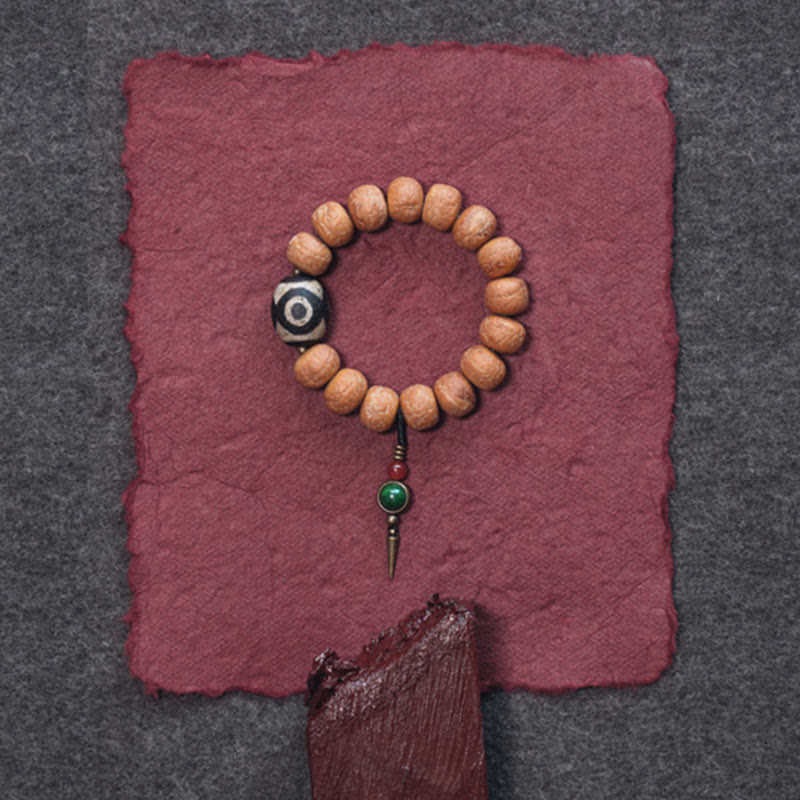 Stone of buddha Tibet Bodhi Seed Dzi Bead Peace Charm Wrist Mala Bracelet
