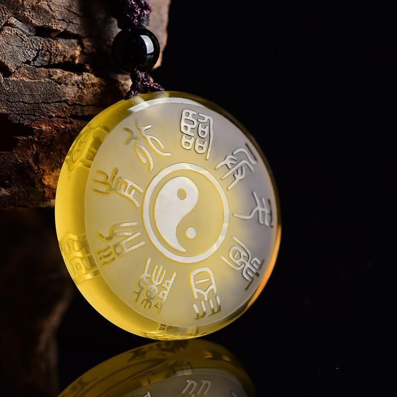 Stone of buddha Taoism Five Sacred Mountains Yin Yang Symbol Liuli Crystal Balance Necklace Pendant Key Chain