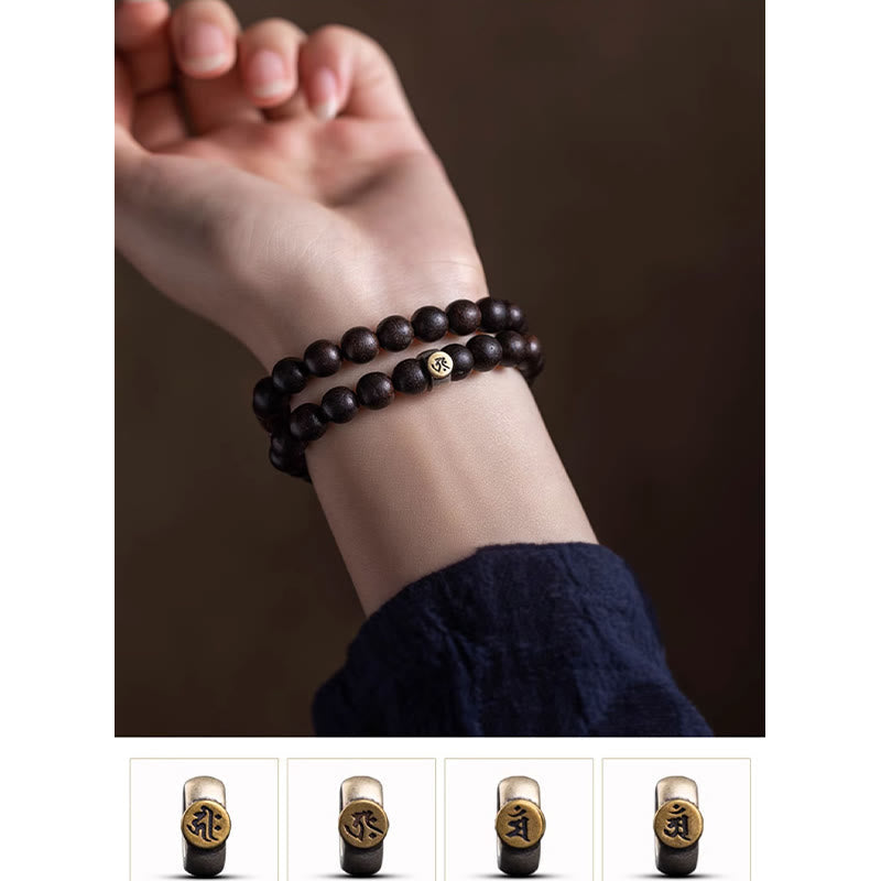 Stone of buddha 925 Sterling Silver Chinese Zodiac Natal Buddha Agarwood Strawberry Quartz Peace Double Wrap Bracelet