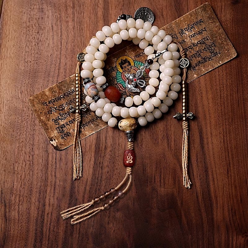 Stone of buddha Tibet 108 Mala Beads Bodhi Seed Bagua Vajra Dzi Bead Gray Agate Wealth Bracelet