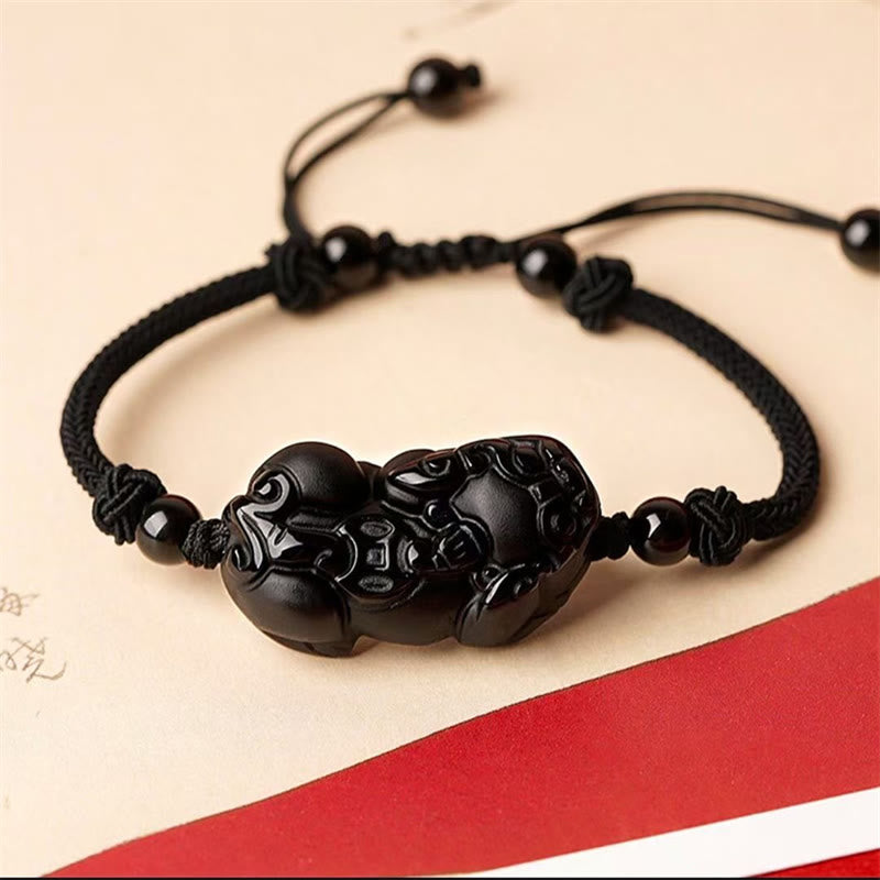 Stone of buddha Natural Obsidian Amethyst Citrine PiXiu Cooper Coin Wealth Bracelet