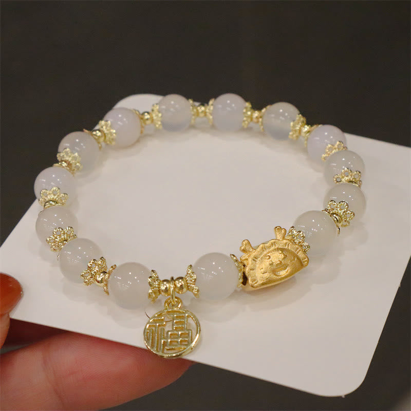 Stone of buddha Year Of The Dragon Red Agate Strawberry Quartz Black Obsidian Jade Garnet Pearl Cinnabar Dumpling Dragon Luck Fu Character Bracelet