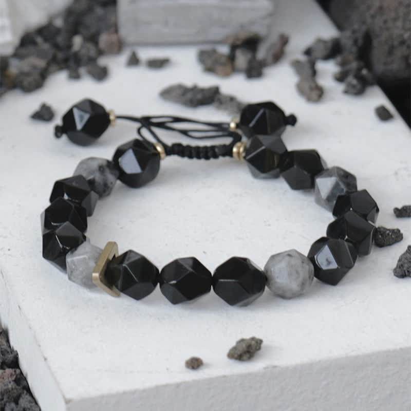 Stone of buddha Black Obsidian Black Glitter Stone Purification Bracelet