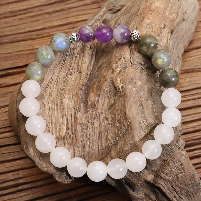 Stone of buddha 108 Mala Beads White Agate Amethyst Black Glitter Stone Protection Bracelet