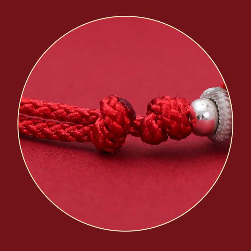 Stone of buddha 925 Sterling Silver PiXiu Fu Character Wealth Luck Handmade Braided Bracelet