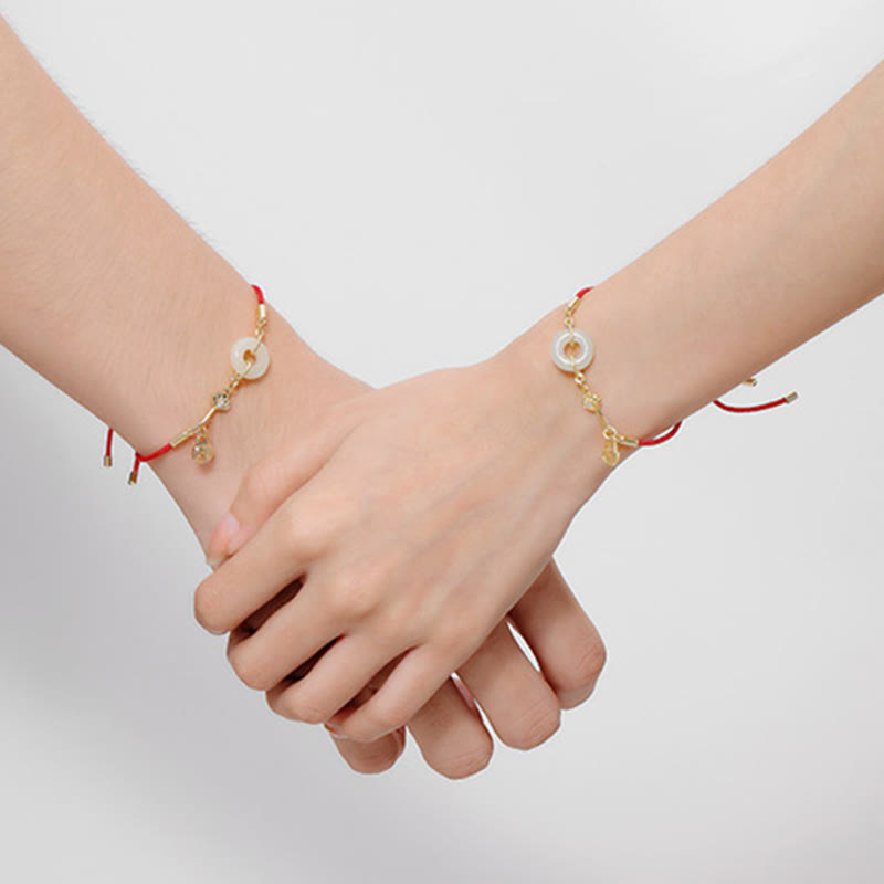Stone of buddha 18K Gold Plated Hetian Jade Peace Buckle Fu Character Luck Red Rope Bracelet