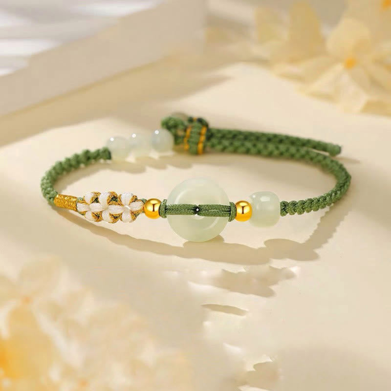 Stone of buddha Hetian Jade Peace Buckle Luck Peach Blossom Braided Bracelet