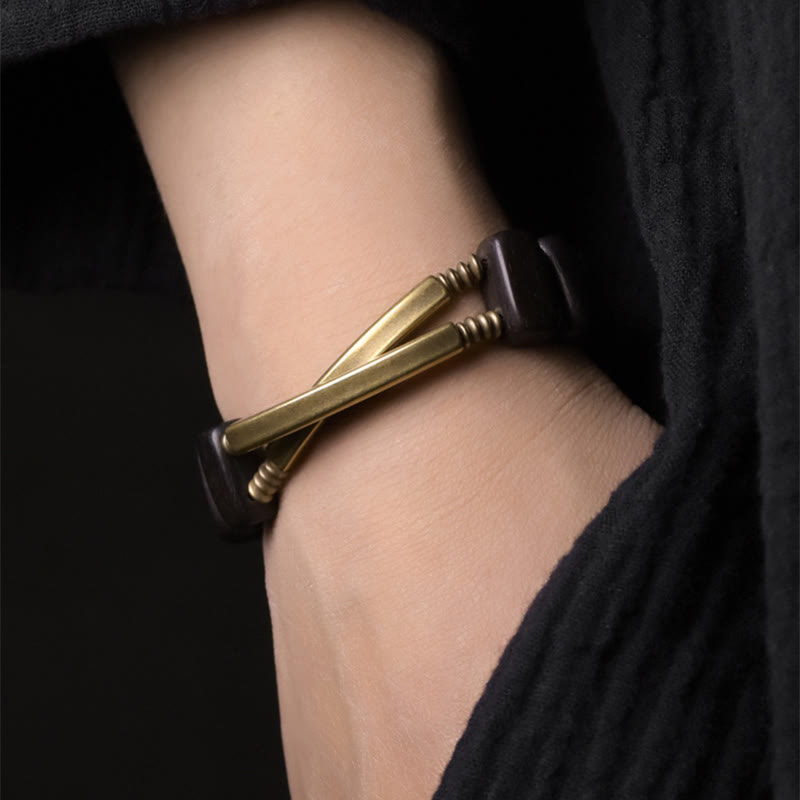Stone of buddha Tibetan Ebony Wood Copper Balance Double Layer Bracelet