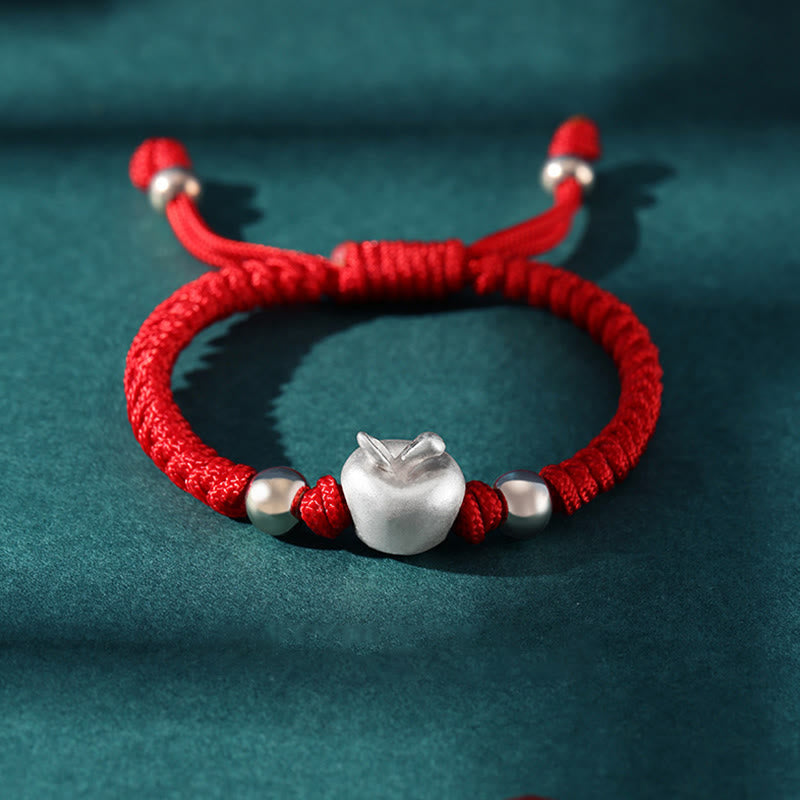 Stone of buddha 999 Sterling Silver Apple Red Multicolored Rope Luck Protection Handcrafted Kids Bracelet