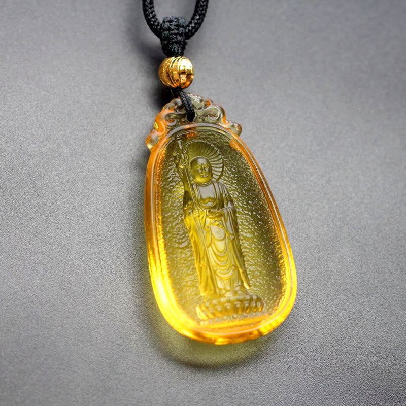 Stone of buddha Ksitigarbha Buddha Liuli Crystal Serenity Amulet Necklace Pendant