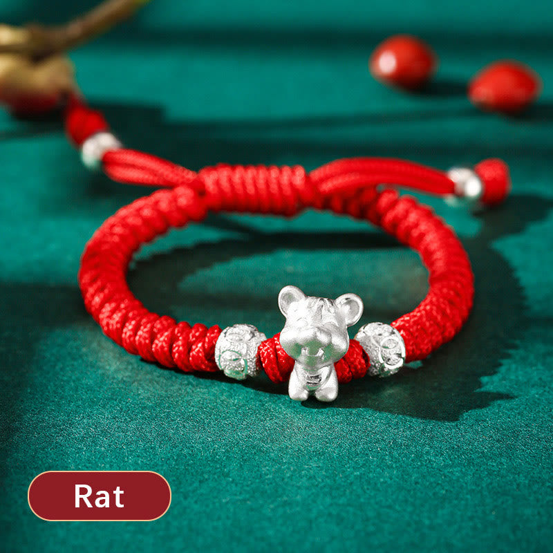 Stone of buddha 999 Sterling Silver Chinese Zodiac Red Rope Luck Handcrafted Kids Bracelet
