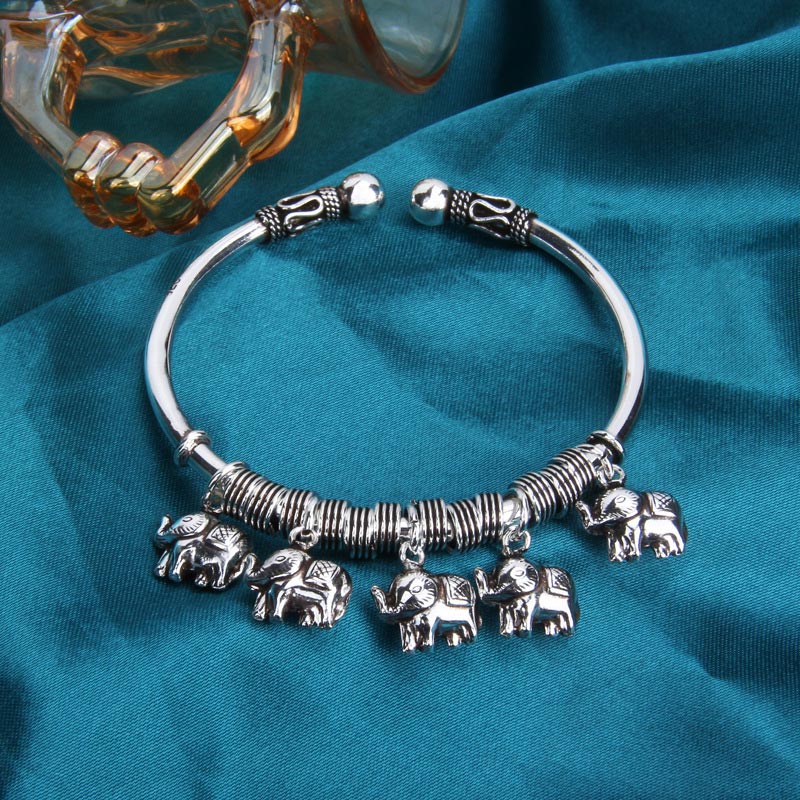 Stone of buddha 925 Sterling Silver Elephant Strength Bracelet Bangle