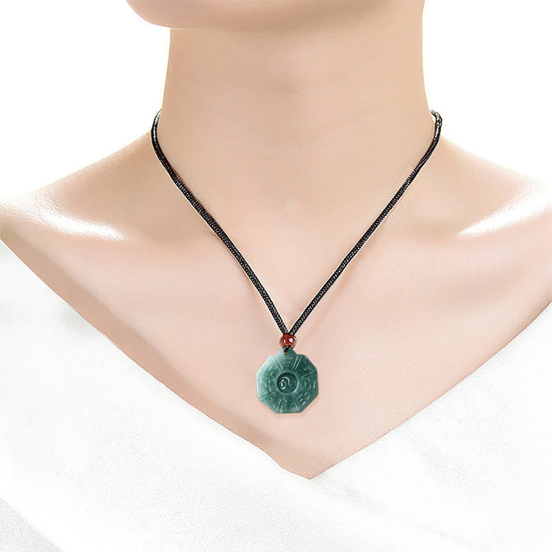Stone of buddha Natural Jade FengShui Bagua Yin Yang Prosperity Necklace Pendant