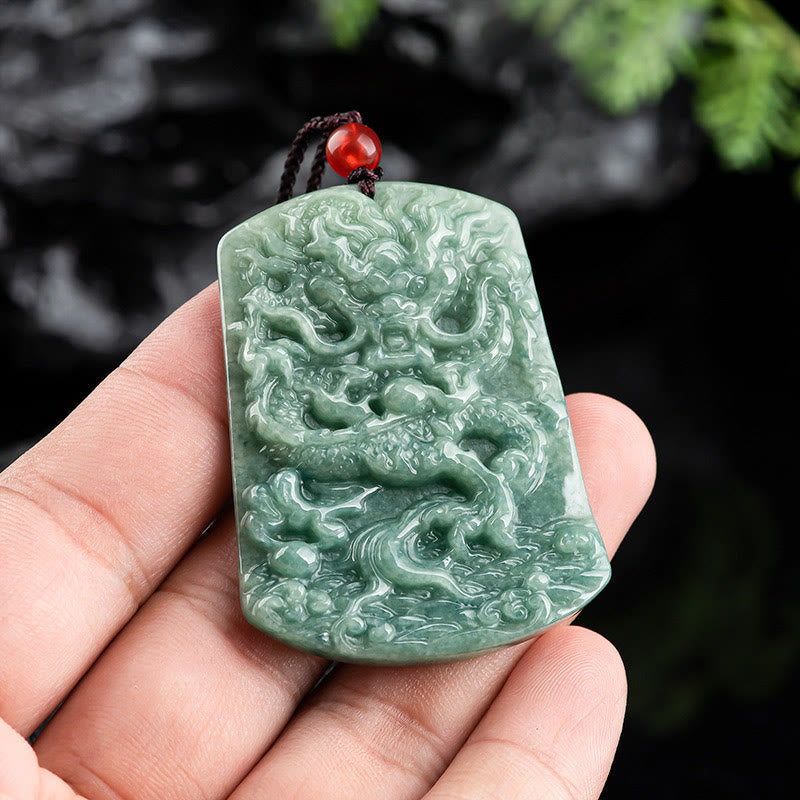 Stone of buddha Natural Jade Chinese Zodiac Dragon Sea Luck String Necklace Pendant