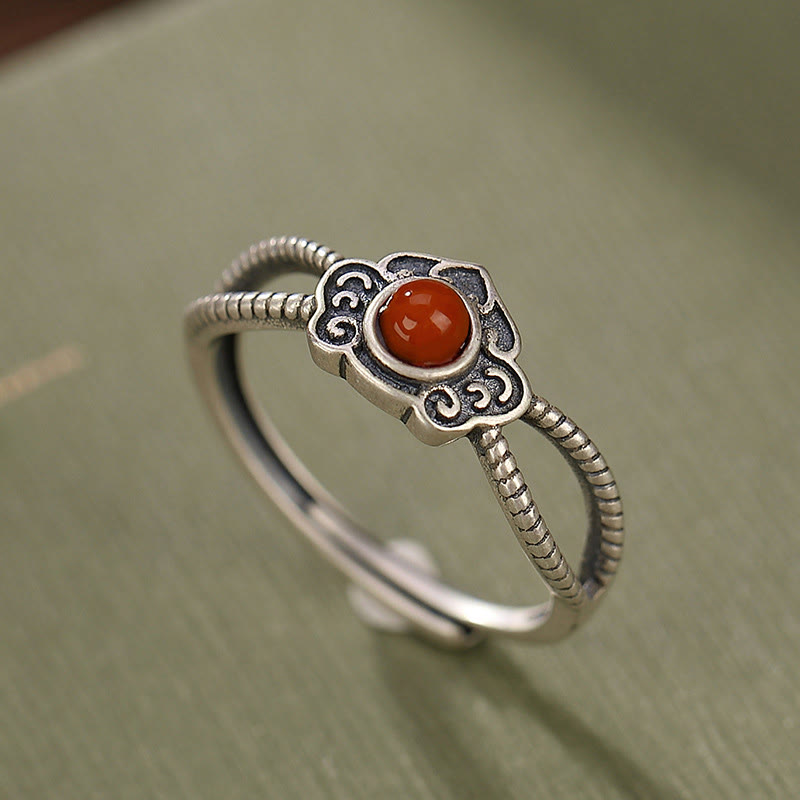 Stone of buddha 925 Sterling Silver Red Agate Bead Logical Thinking Ring