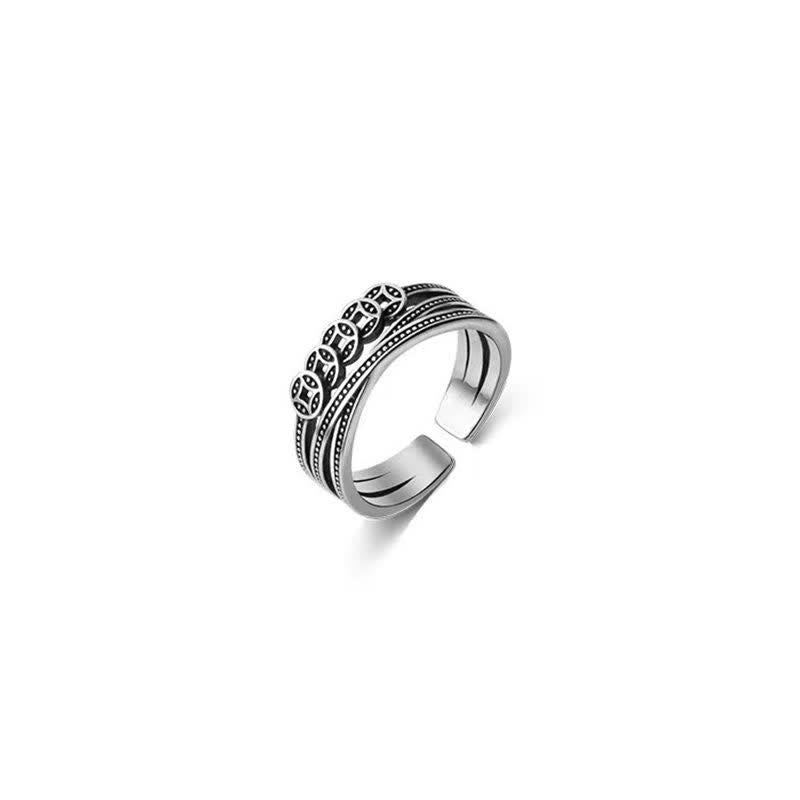 Stone of buddha Copper Coin Wealth Luck Ring