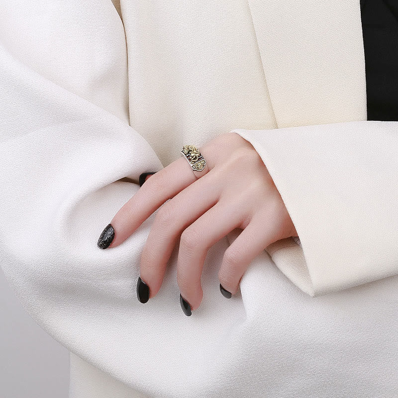 Stone of buddha 925 Sterling Silver PiXiu Luck Wealth Adjustable Ring