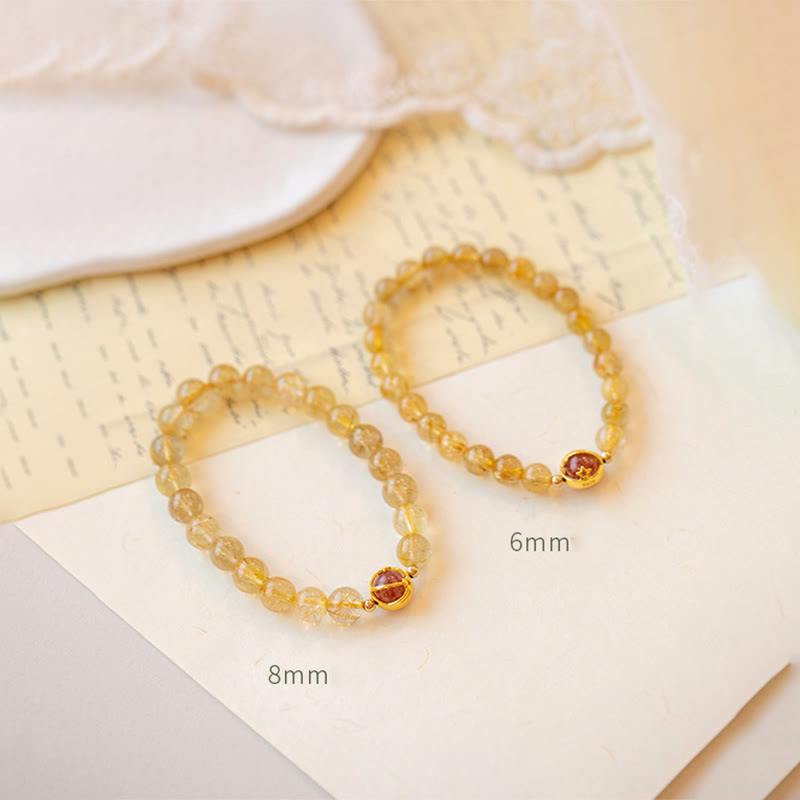 Stone of buddha Golden Rutilated Quartz Strawberry Quartz Star Protection Bracelet