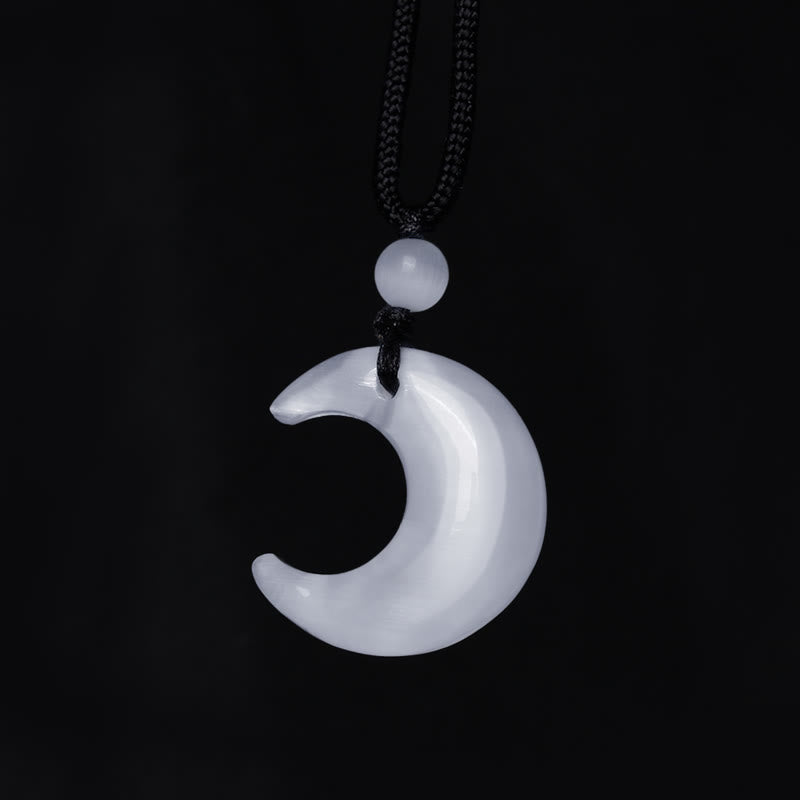 Stone of buddha Natural Silver Sheen Obsidian Selenite Crystal Crescent Moon Yin Yang Couple Protection Necklace Pendant