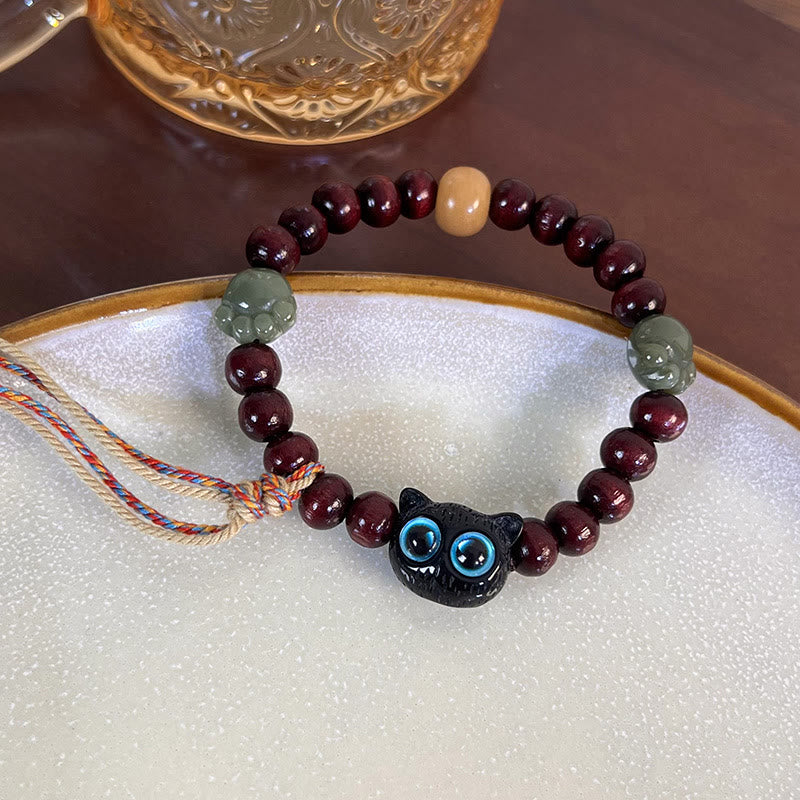 Stone of buddha Ebony Wood Lovely Cat Jade Paw Peace Tassel Wood Bracelet