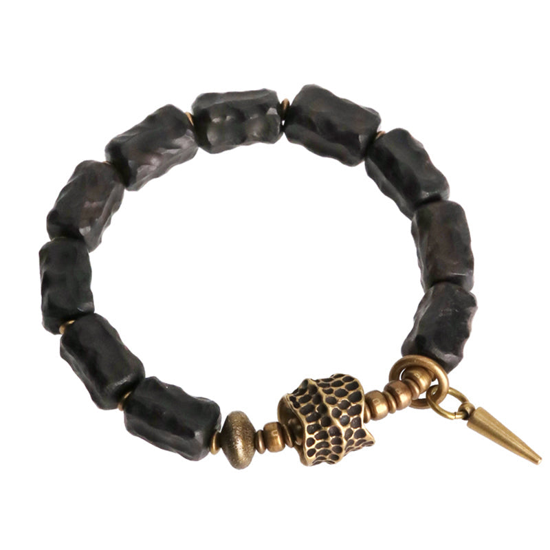 Stone of buddha Ebony Wood Copper Balance Protection Couple Bracelet