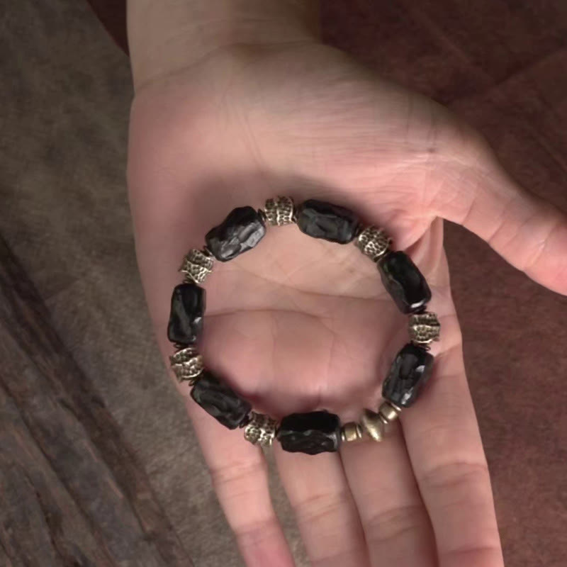Stone of buddha Tibetan Ebony Wood Copper Calm Peace Bracelet