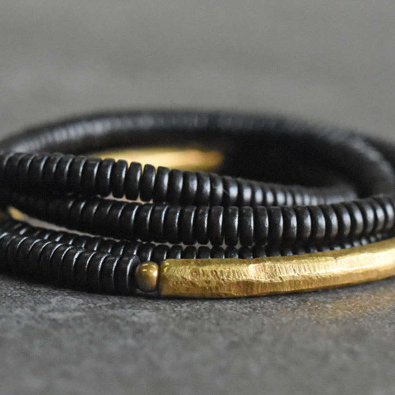 Stone of buddha Ebony Wood Copper Balance Multilayered Bracelet