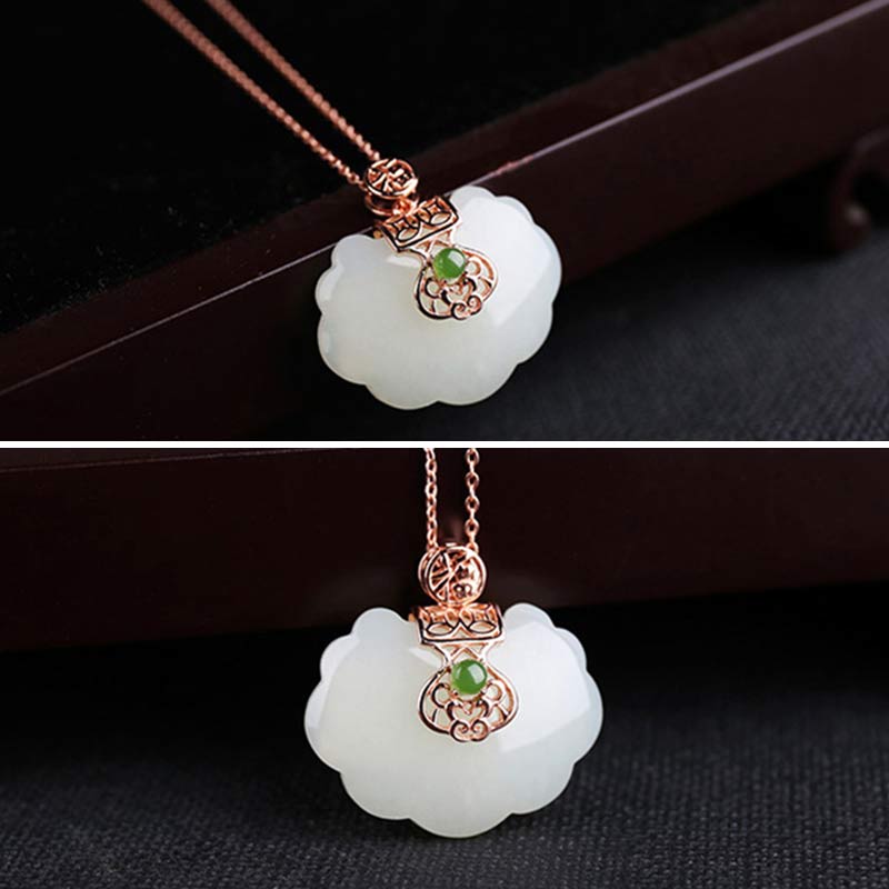 Stone of buddha 925 Sterling Silver White Jade Blessing Happiness Necklace Chain Pendant