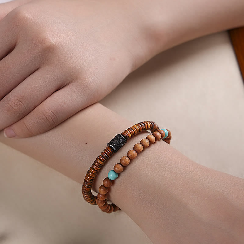 Stone of buddha Sandalwood Small Leaf Red Sandalwood Thuja Sutchuenensis Boxwood Turquoise Protection Double Wrap Bracelet