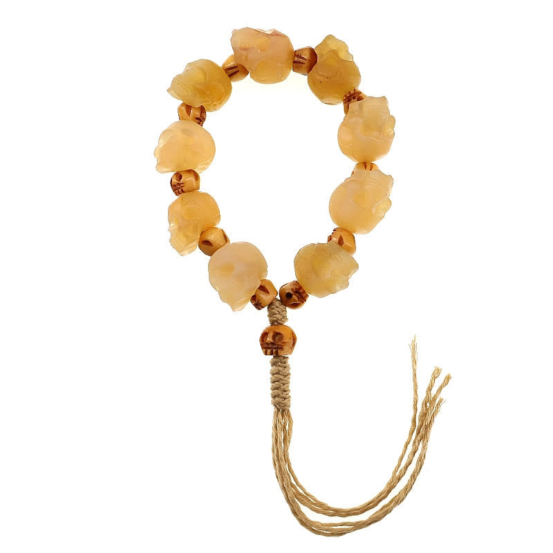 Stone of buddha Handmade Tibetan Sheep Horn Skull The Lord of the Corpse Forest Yak Bone Engraved Luck Bracelet