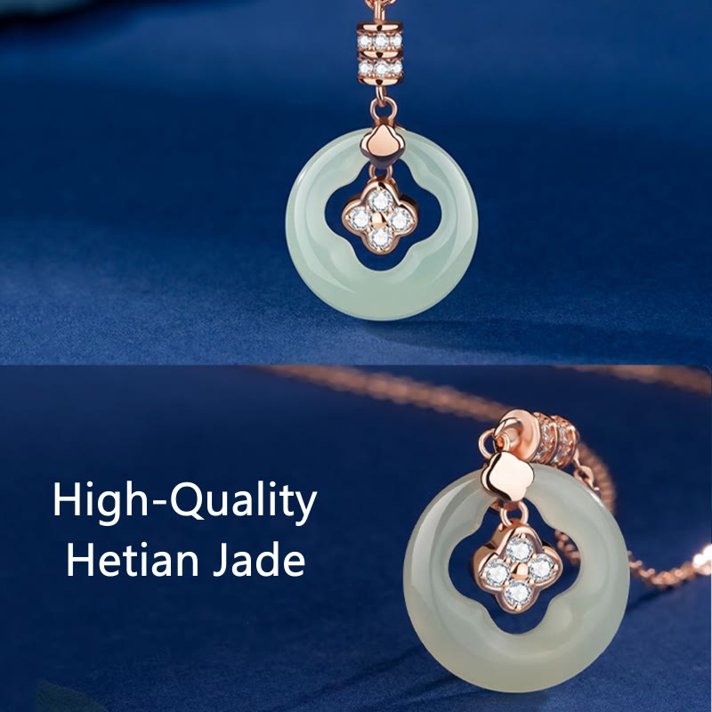 Stone of buddha 925 Sterling Silver Natural Hetian Jade Lucky Four Leaf Clover Zircon Necklace Pendant With Gift Box