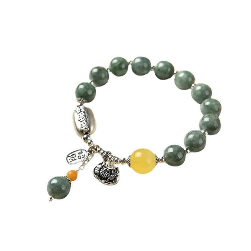 Stone of buddha 925 Sterling Silver Cyan Jade Amber Success Bracelet