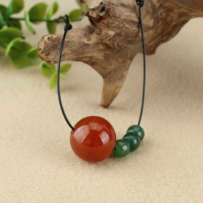 Stone of buddha Red Agate Green Aventurine Green Bodhi Seed Bead Calm Leather Rope Necklace Pendant