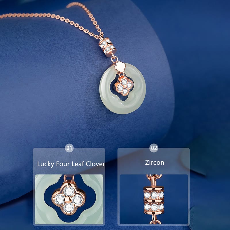 Stone of buddha 925 Sterling Silver Natural Hetian Jade Lucky Four Leaf Clover Zircon Necklace Pendant With Gift Box