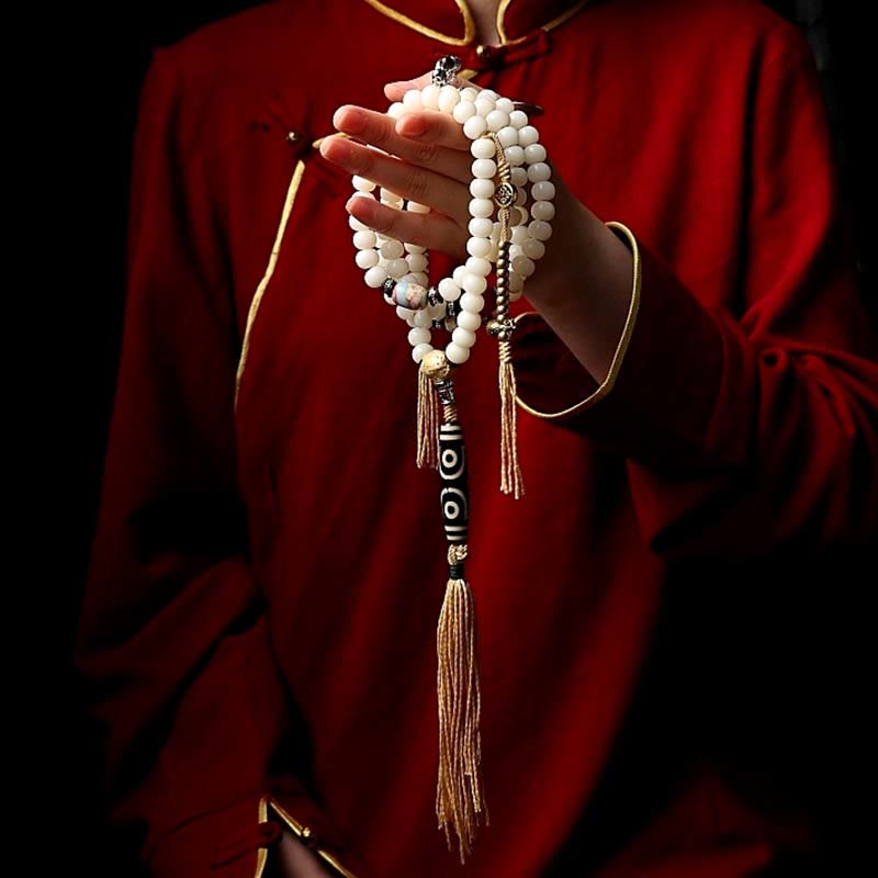Stone of buddha Tibet 108 Mala Beads Bodhi Seed Bagua Vajra Dzi Bead Gray Agate Wealth Bracelet