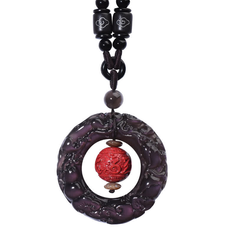 Stone of buddha FengShui Natural Rainbow Obsidian PiXiu Cinnabar Healing Necklace Pendant