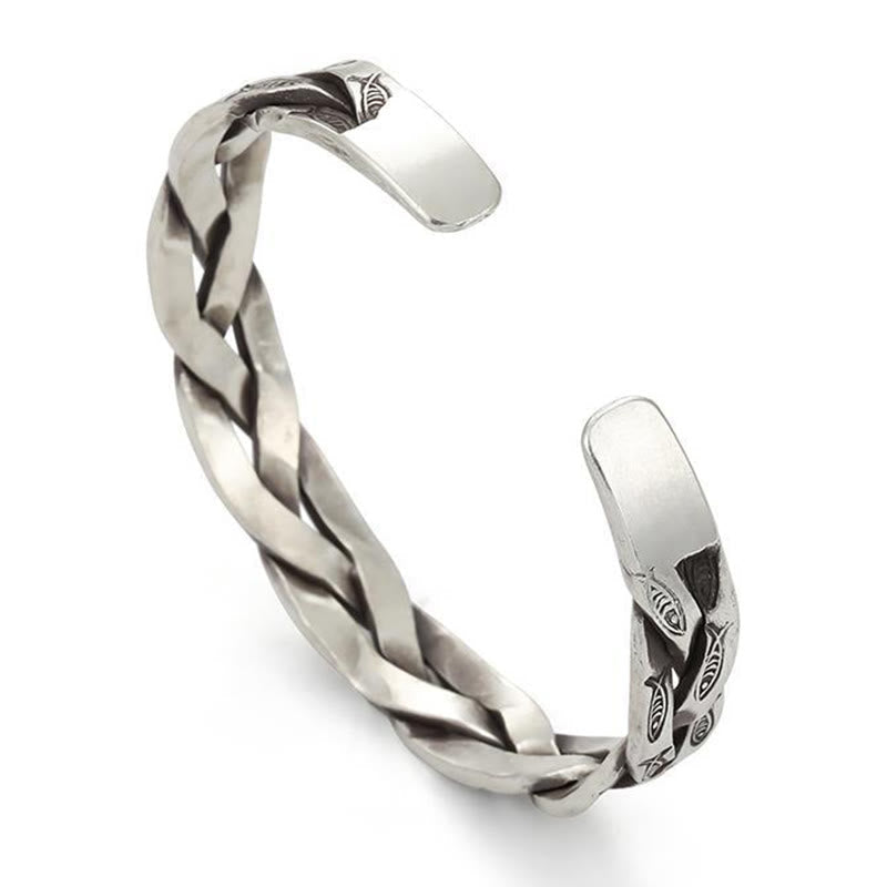 Stone of buddha Koi Fish Twisted Design Luck Wealth Cuff Bracelet Bangle