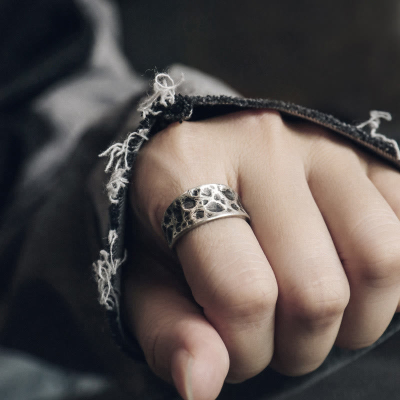 Stone of buddha 925 Sterling Silver Bump Texture Design Protection Ring