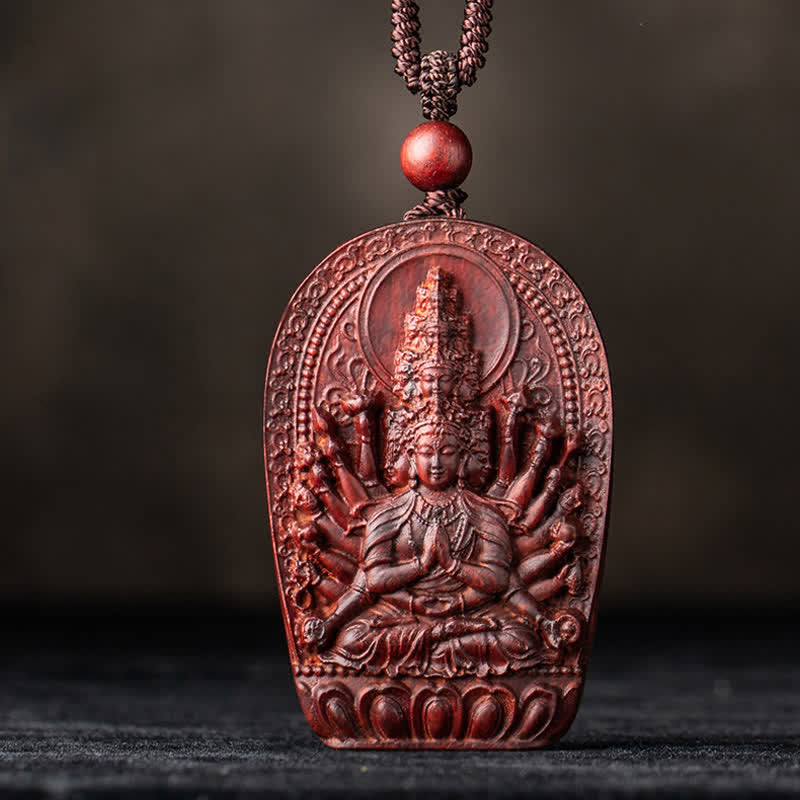 Stone of buddha Chinese Zodiac Natal Buddha Small Leaf Red Sandalwood Lotus Protection Necklace Pendant