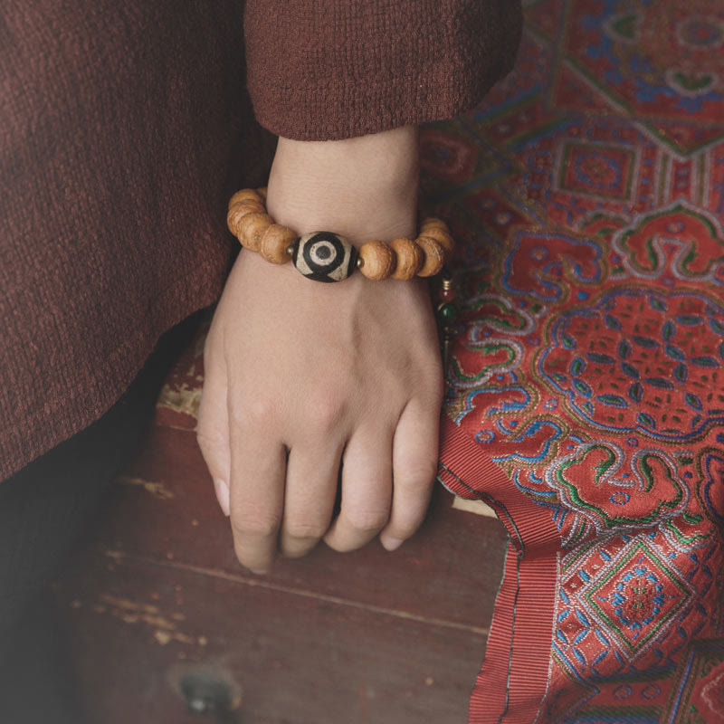 Stone of buddha Tibet Bodhi Seed Dzi Bead Peace Charm Wrist Mala Bracelet