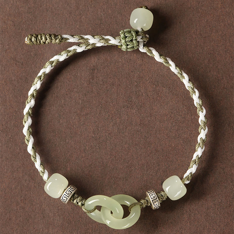 Stone of buddha Natural Hetian Jade Peace Buckle Luck Braided Bracelet